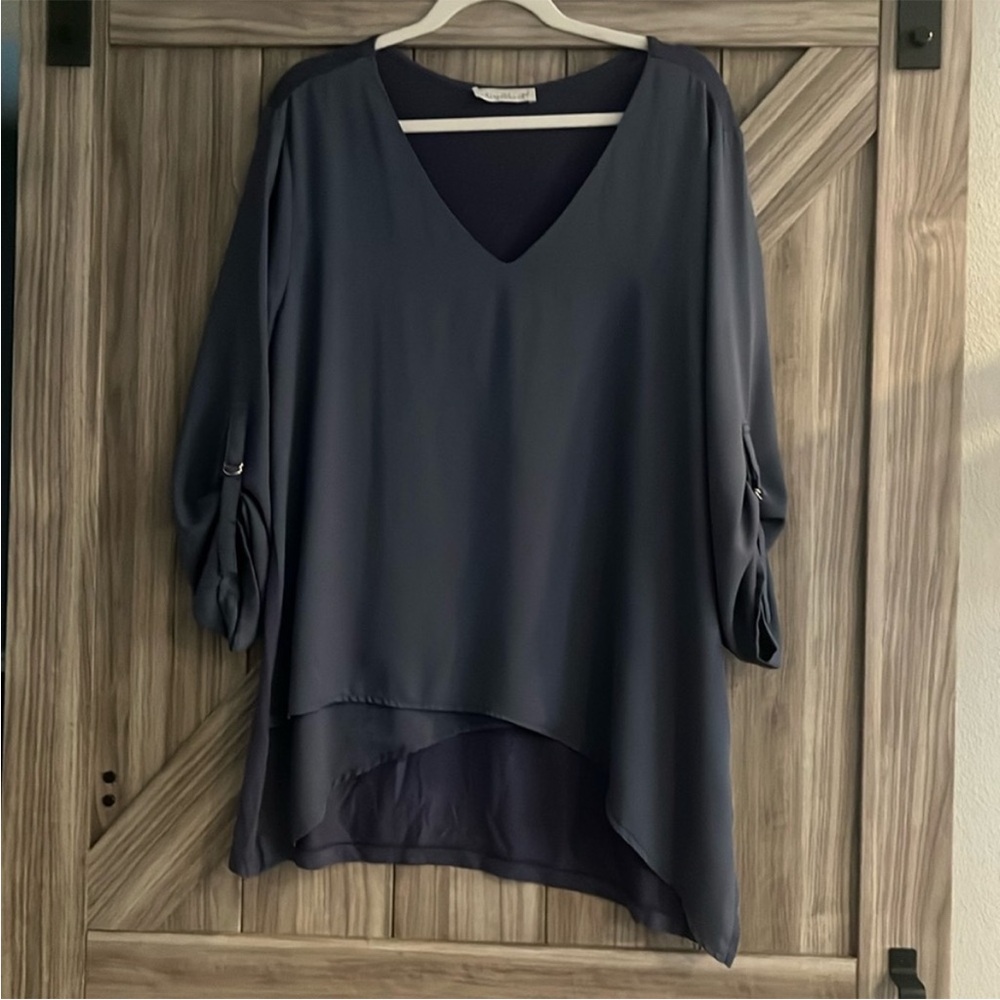 Karen Hart Asymmetrical Blue 3/4 Sleeve Blouse